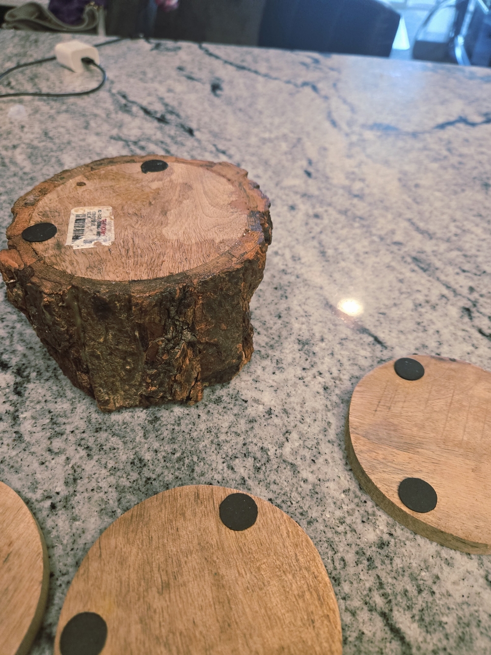 Rustic Tree Bark Wood Coaster Set - Picture 9 of 10